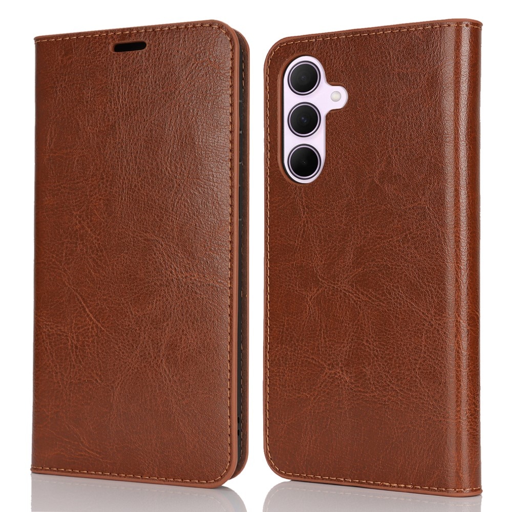 Coque portefeuille en cuir Veritable Samsung Galaxy A56, Marron