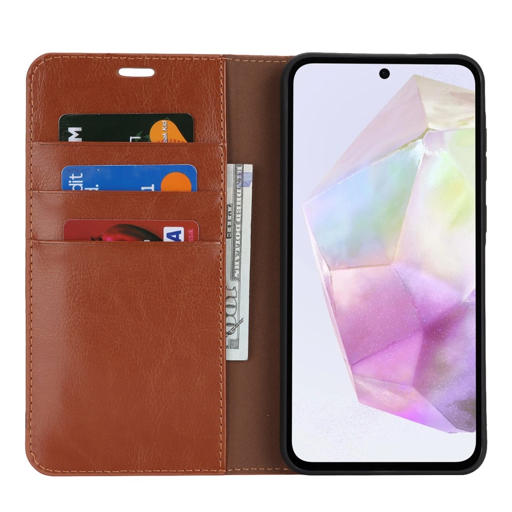 Coque portefeuille en cuir Veritable Samsung Galaxy A56, Marron