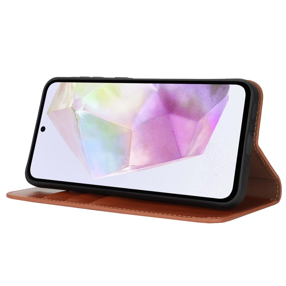 Coque portefeuille en cuir Veritable Samsung Galaxy A56, Marron