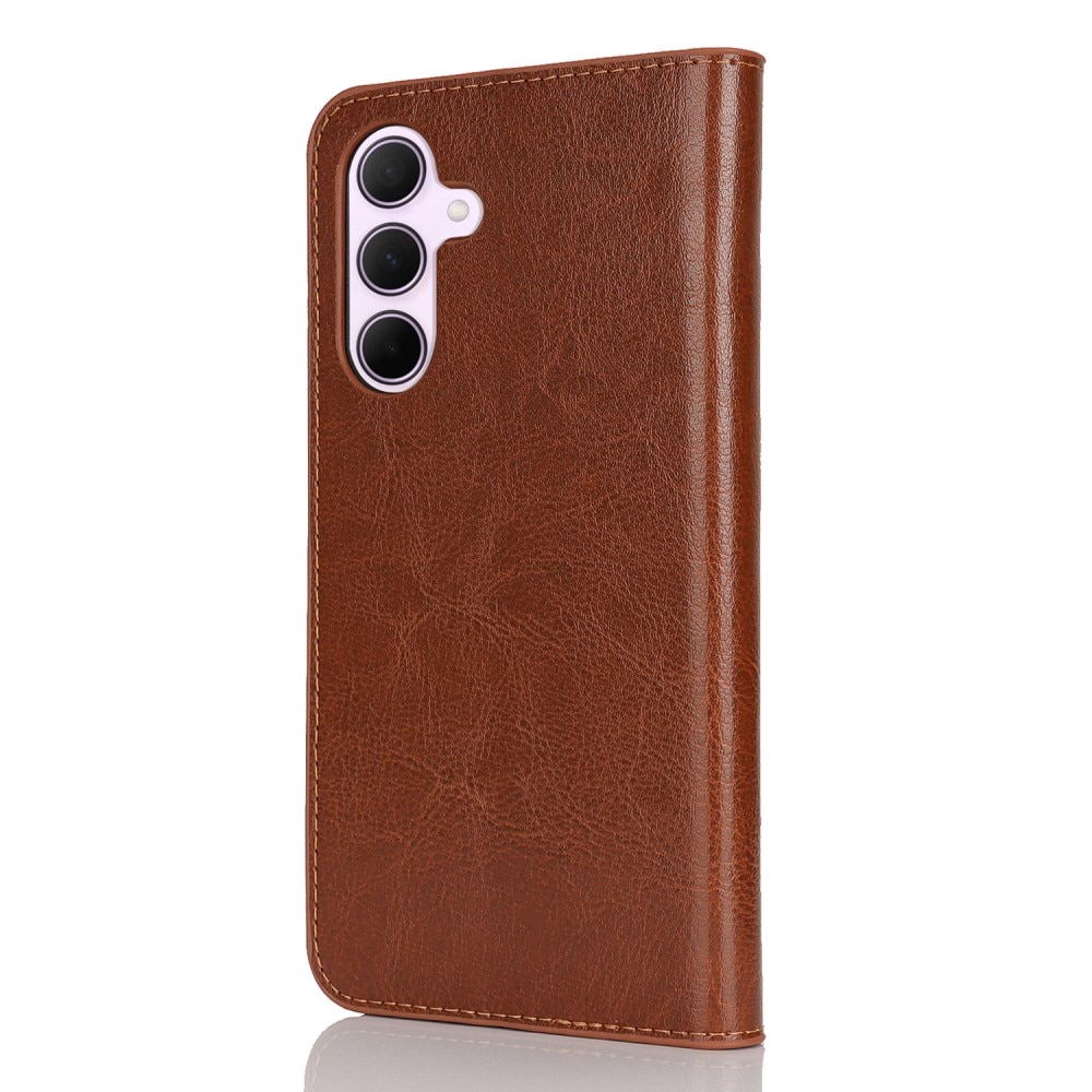 Coque portefeuille en cuir Veritable Samsung Galaxy A56, Marron