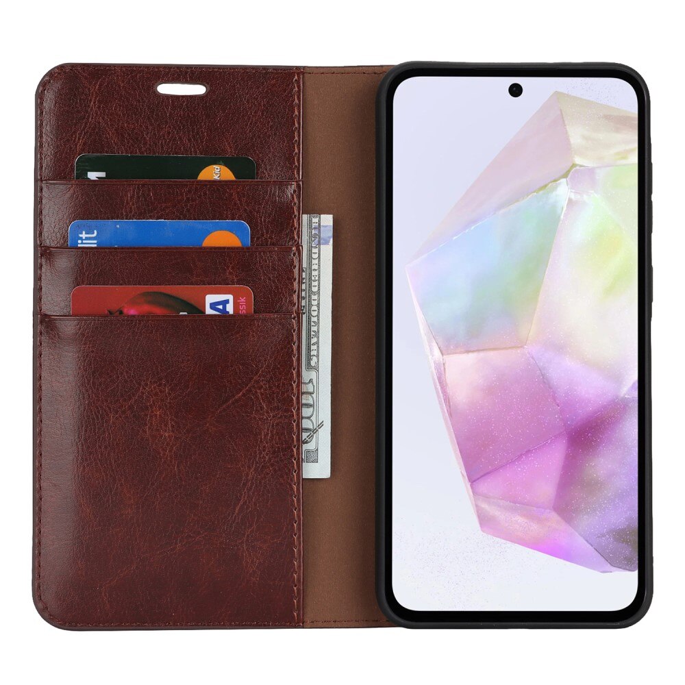 Coque portefeuille en cuir Veritable Samsung Galaxy A36, Marron foncé