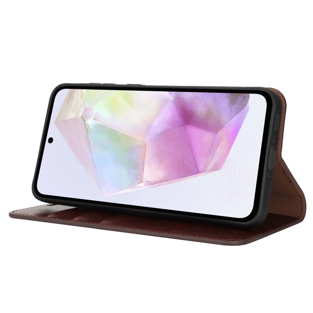 Coque portefeuille en cuir Veritable Samsung Galaxy A36, Marron foncé