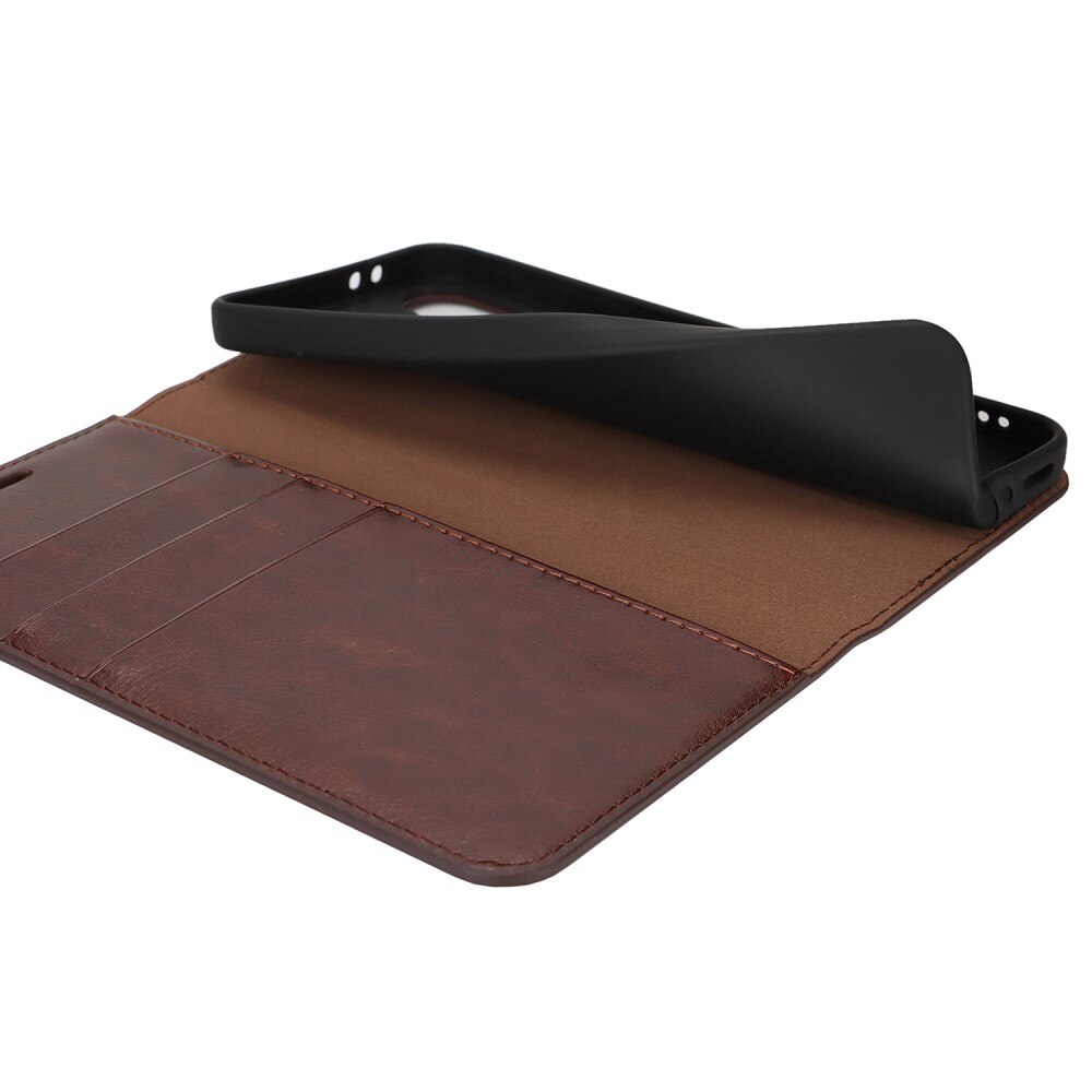 Coque portefeuille en cuir Veritable Samsung Galaxy A36, Marron foncé