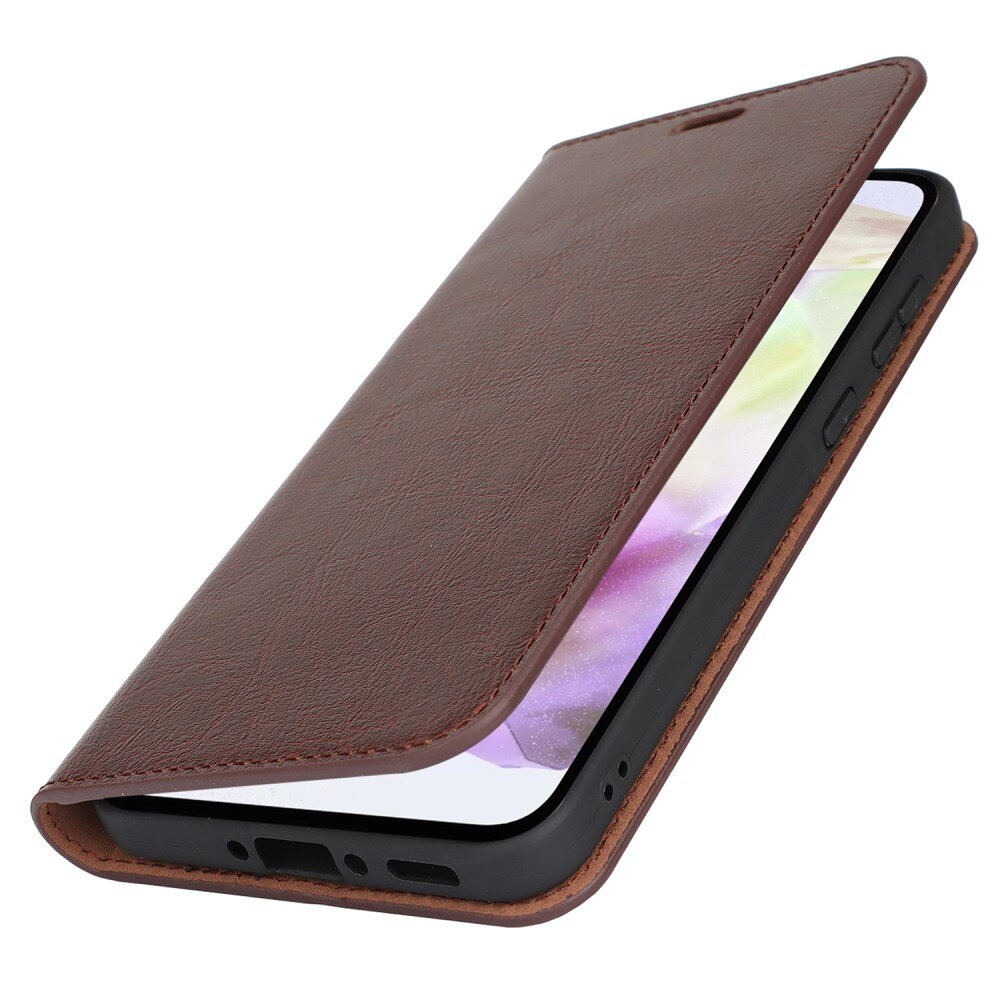 Coque portefeuille en cuir Veritable Samsung Galaxy A36, Marron foncé