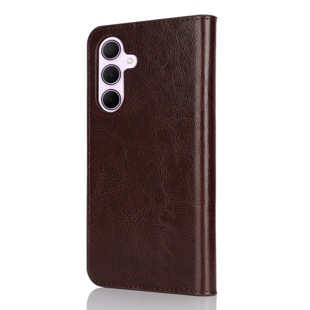 Coque portefeuille en cuir Veritable Samsung Galaxy A36, Marron foncé