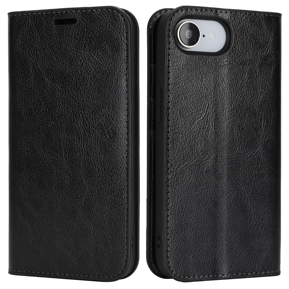 Coque portefeuille en cuir Veritable iPhone 16e, Noir