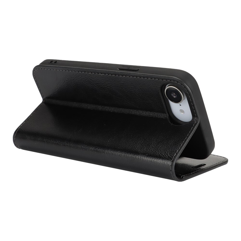 Coque portefeuille en cuir Veritable iPhone 16e, Noir