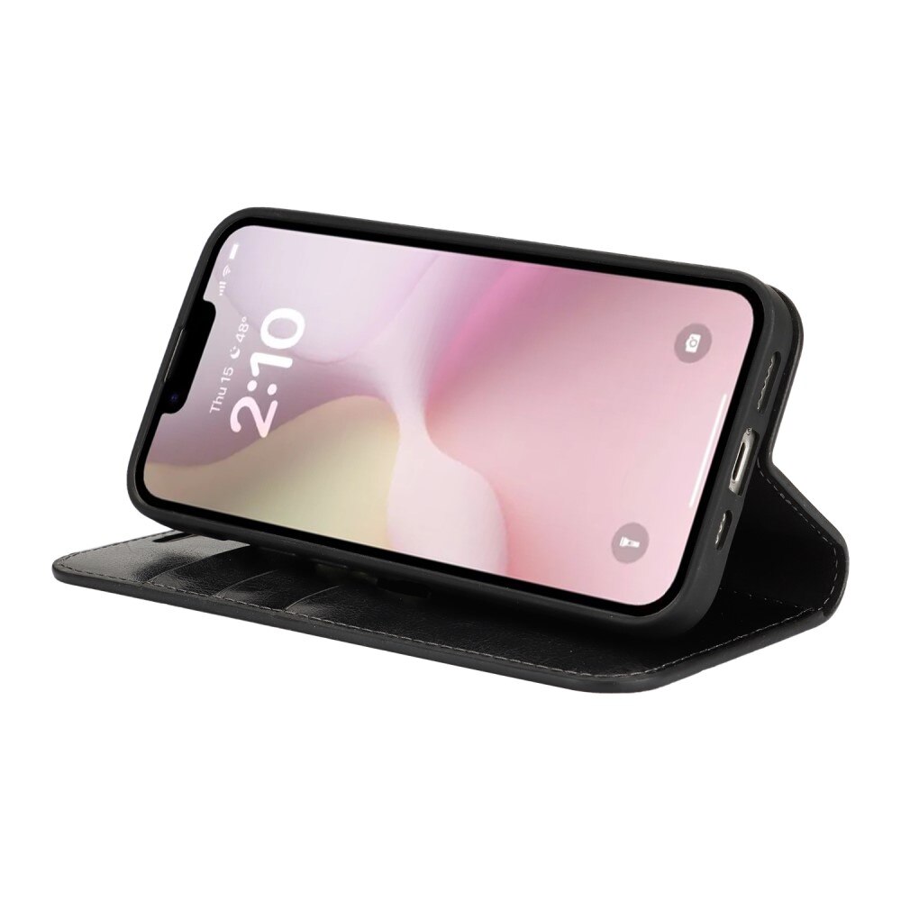 Coque portefeuille en cuir Veritable iPhone 16e, Noir