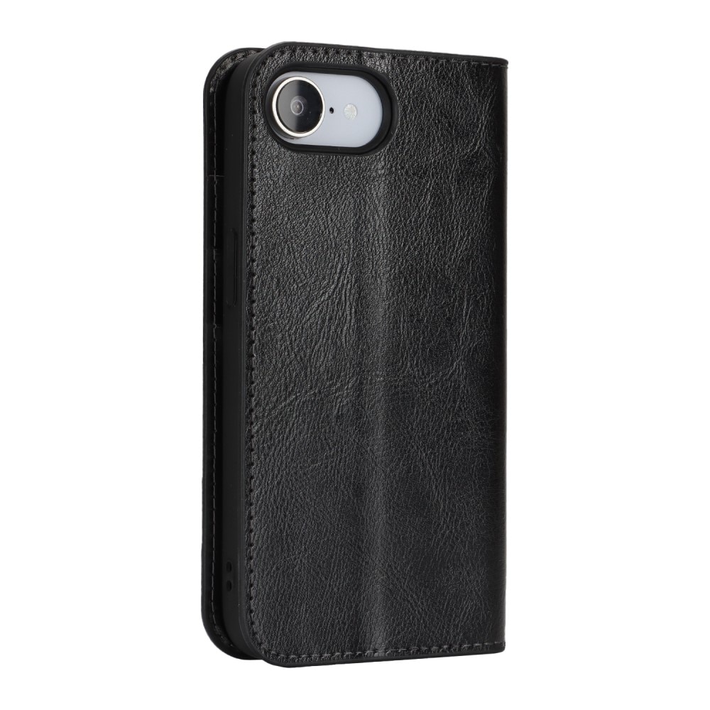 Coque portefeuille en cuir Veritable iPhone 16e, Noir