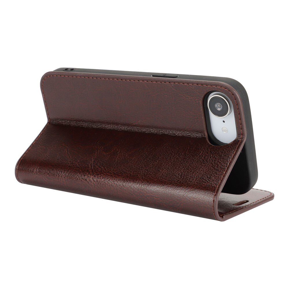 Coque portefeuille en cuir Veritable iPhone 16e, Marron foncé
