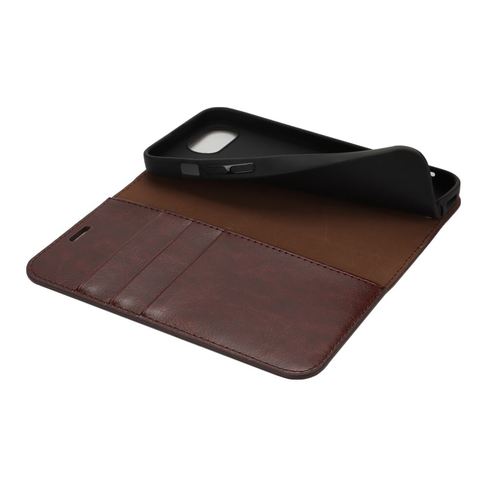 Coque portefeuille en cuir Veritable iPhone 16e, Marron foncé