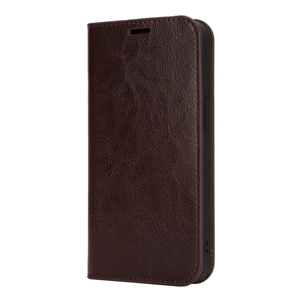 Coque portefeuille en cuir Veritable iPhone 16e, Marron foncé
