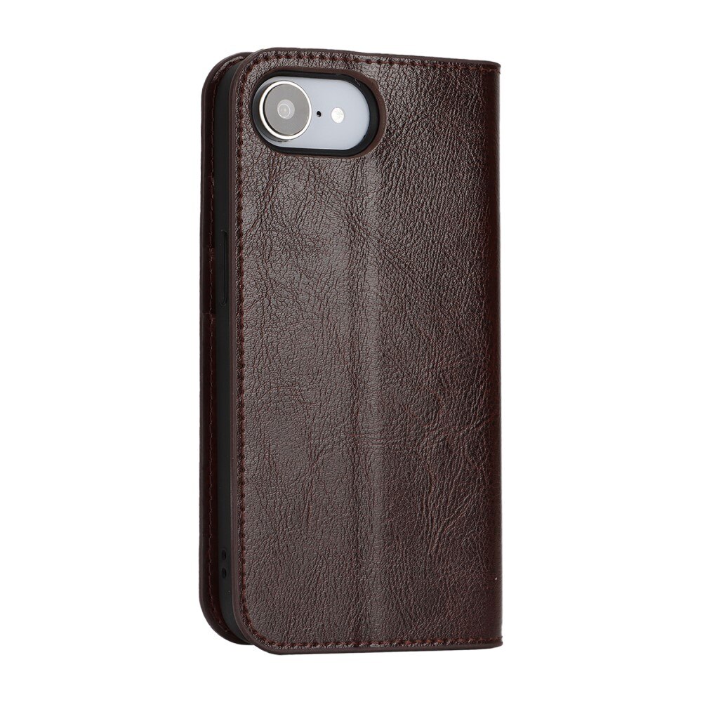 Coque portefeuille en cuir Veritable iPhone 16e, Marron foncé