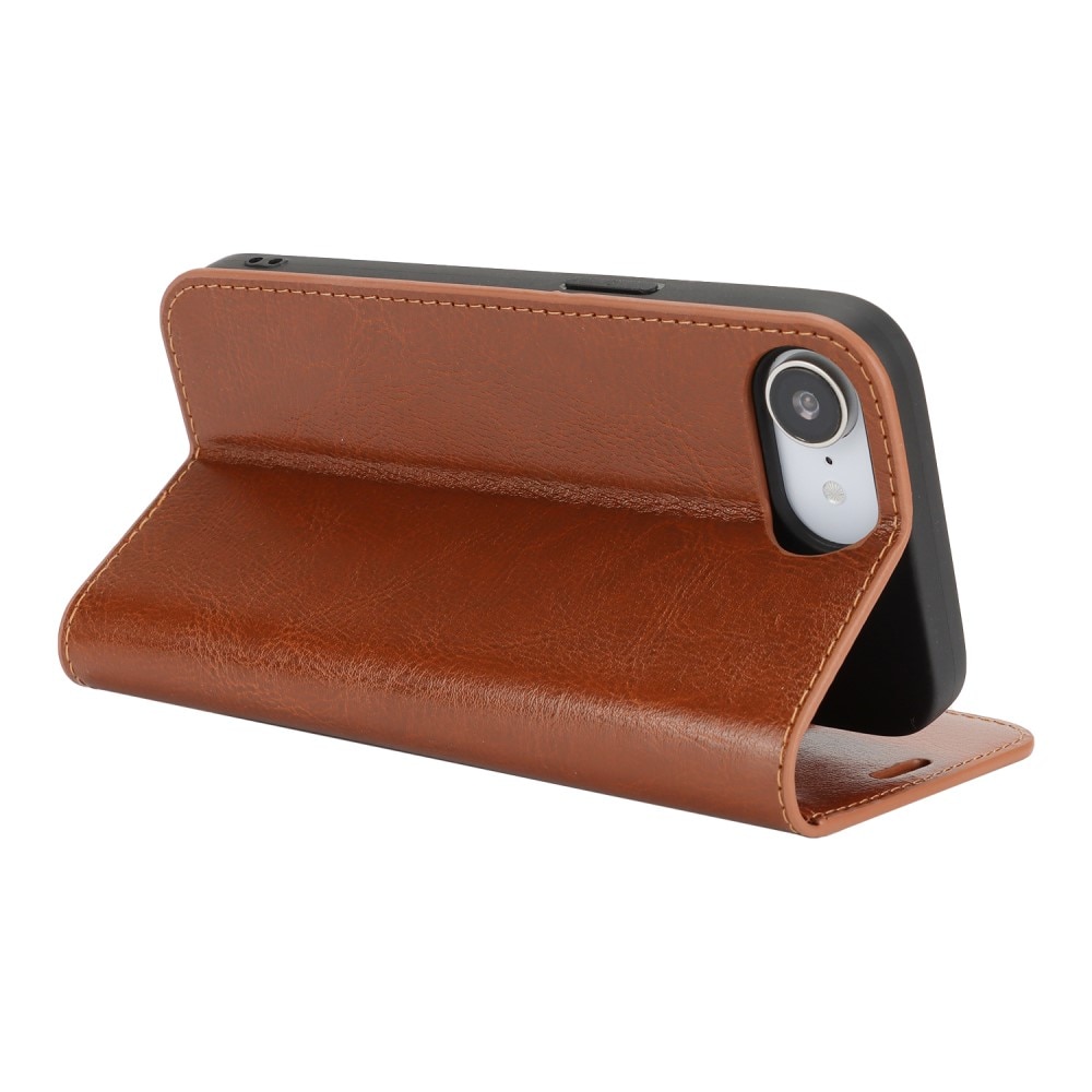 Coque portefeuille en cuir Veritable iPhone 16e, Marron