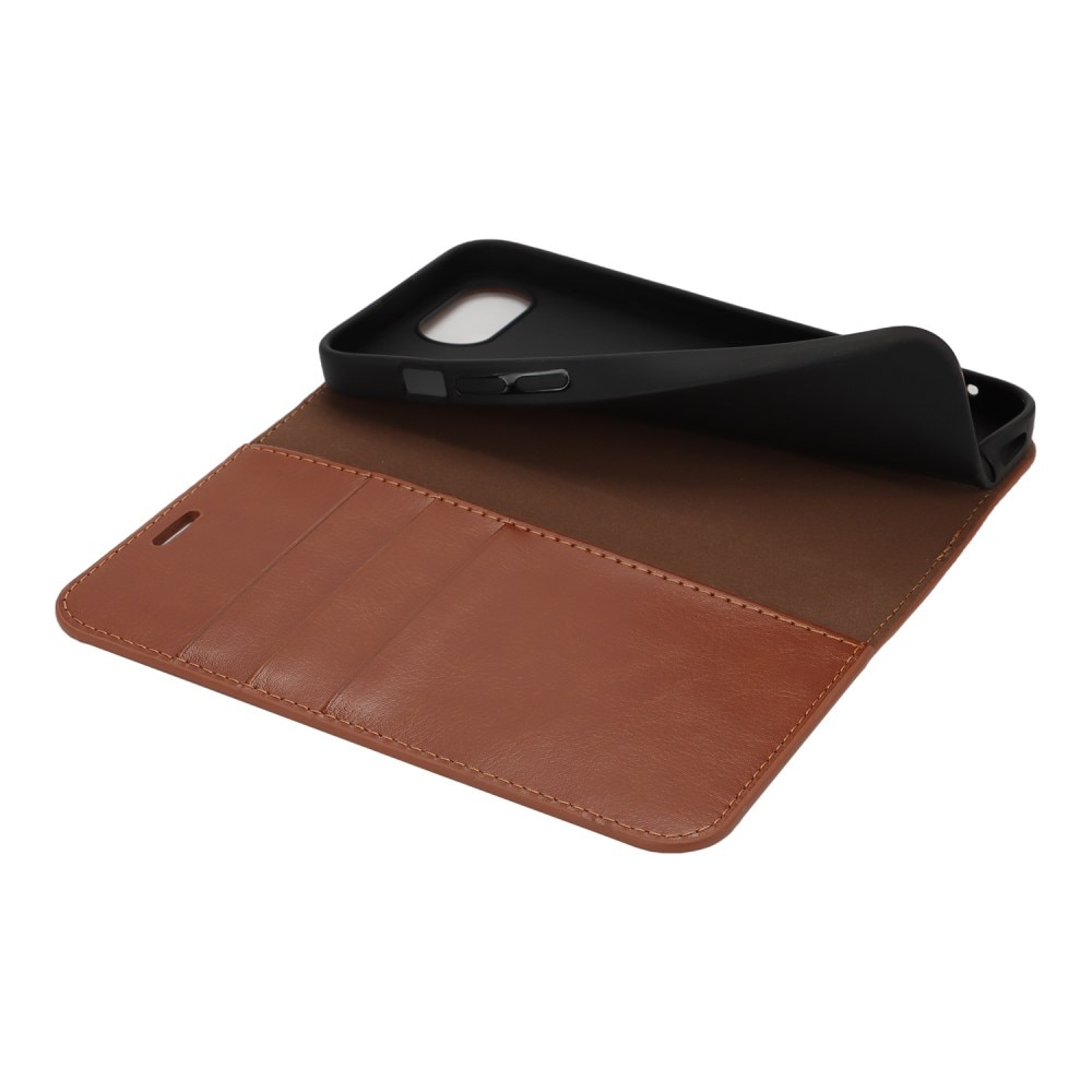 Coque portefeuille en cuir Veritable iPhone 16e, Marron