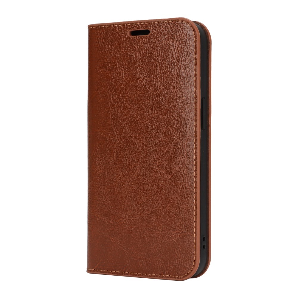 Coque portefeuille en cuir Veritable iPhone 16e, Marron