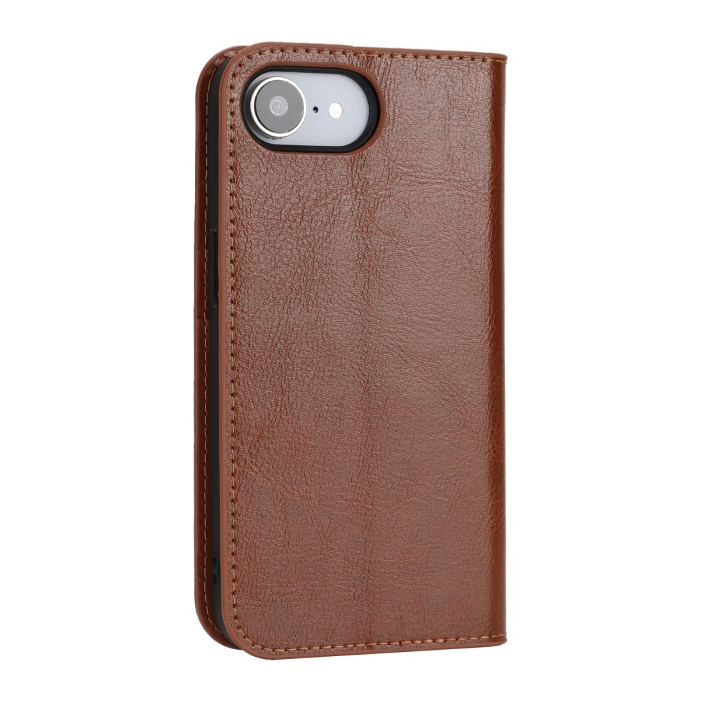 Coque portefeuille en cuir Veritable iPhone 16e, Marron