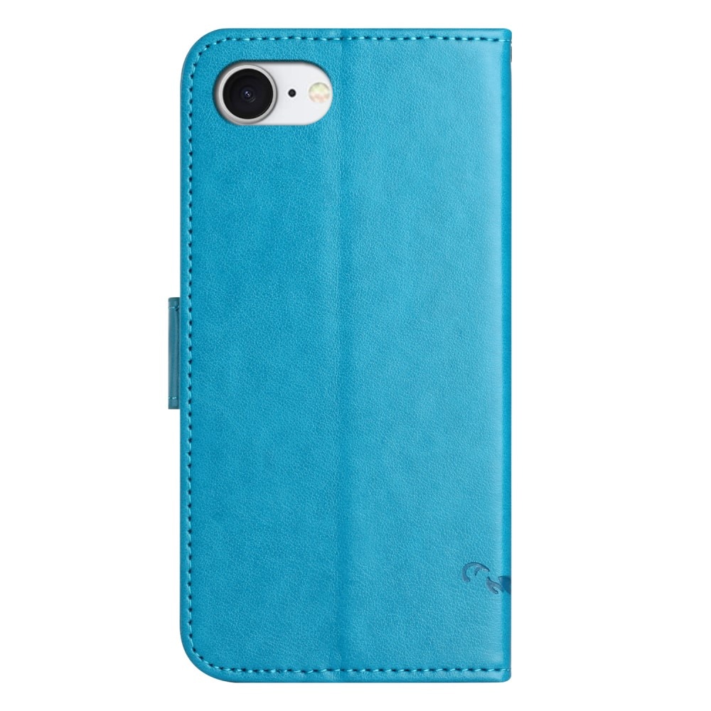 Étui en cuir à papillons pour iPhone 16e, Bleu
