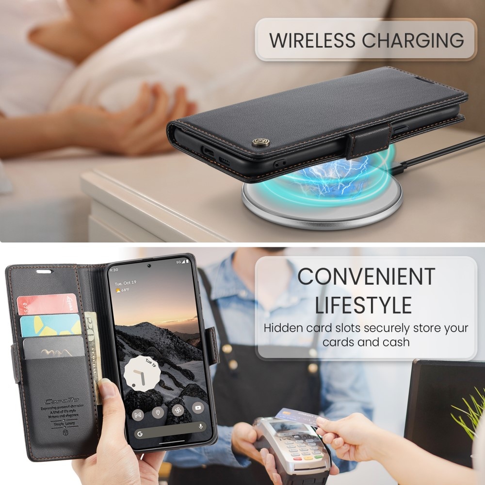Étui portefeuille mince anti-RFID Google Pixel 9a, Noir