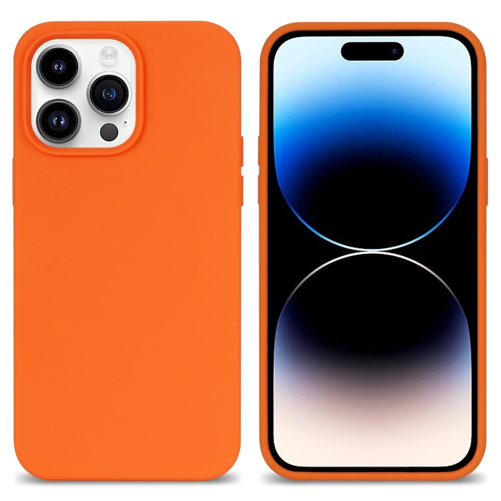 Coque en silicone iPhone 14 Pro Max, orange