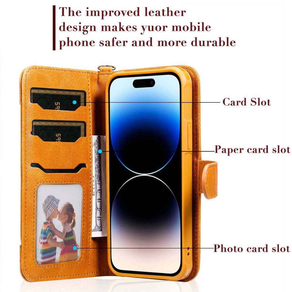 Magnet Leather Wallet iPhone 14 Pro Cognac