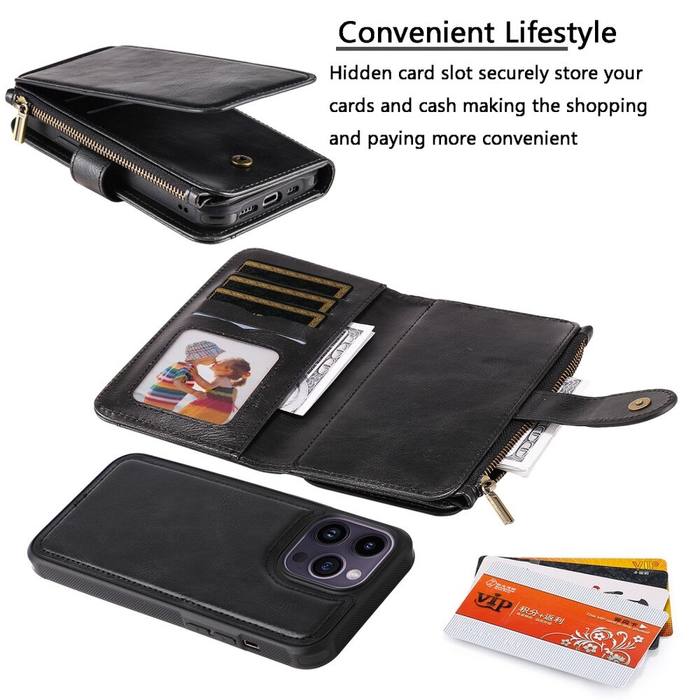 Magnet Leather Multi Wallet iPhone 14 Pro Max Noir