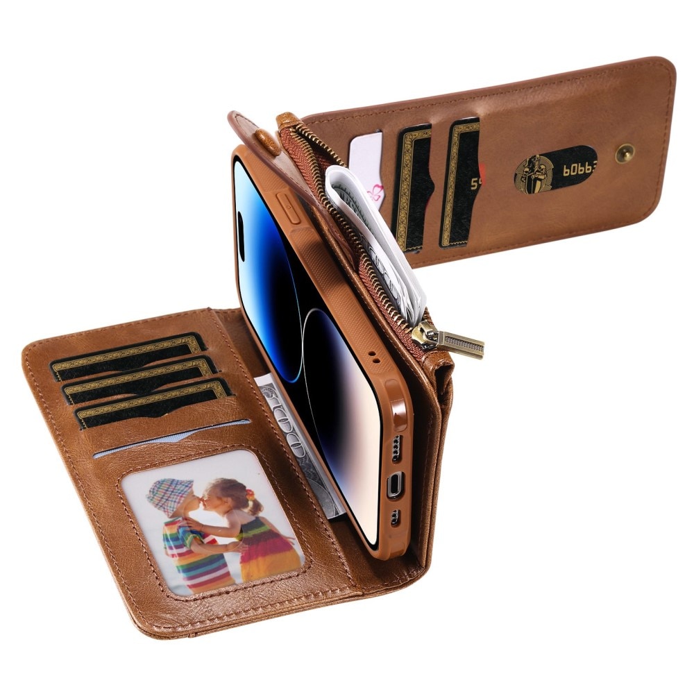 Magnet Leather Multi Wallet iPhone 14 Pro Marron