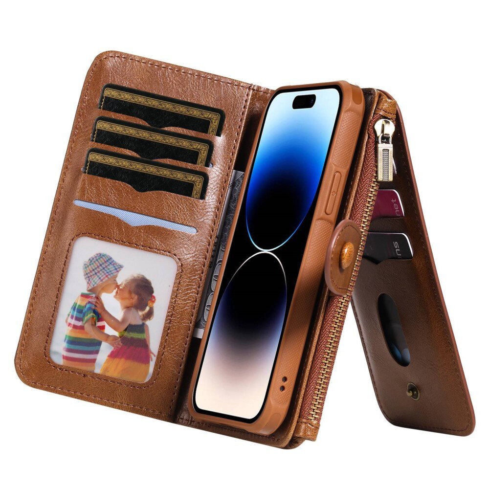 Magnet Leather Multi Wallet iPhone 14 Pro Marron