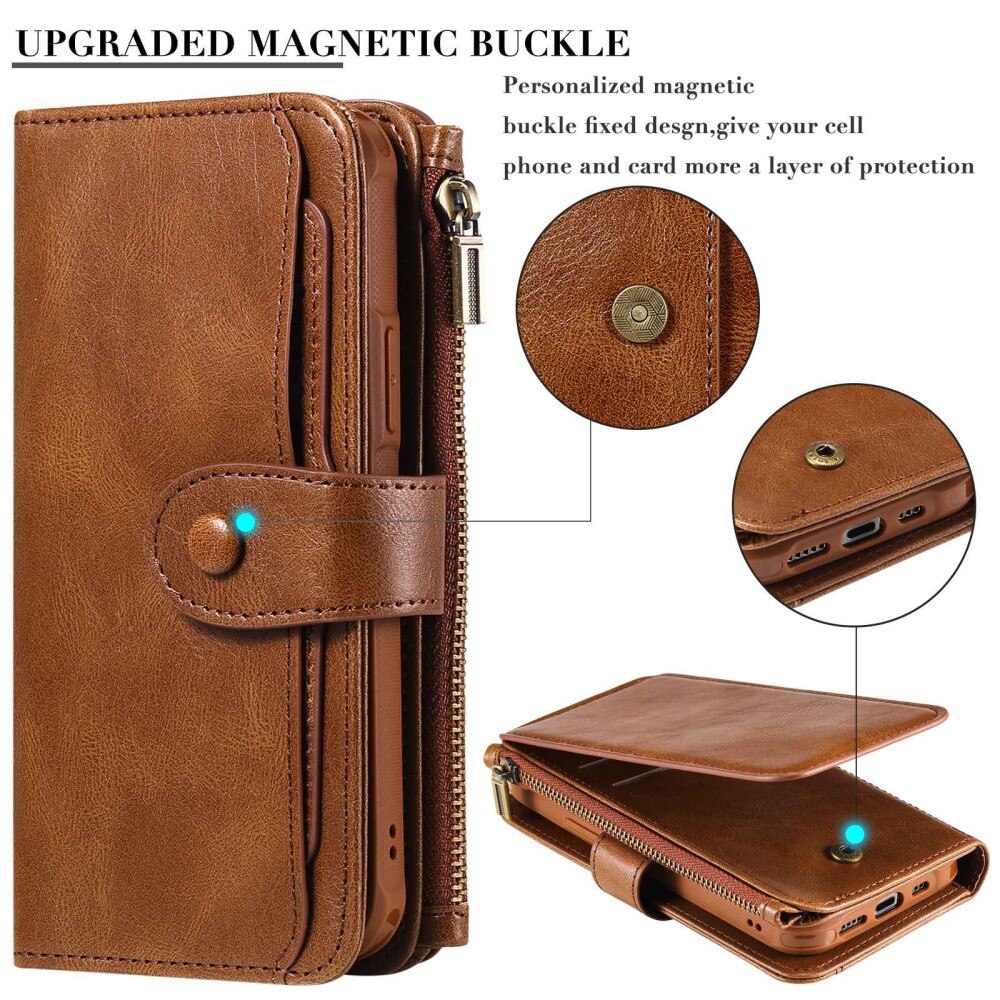 Magnet Leather Multi Wallet iPhone 14 Pro Marron