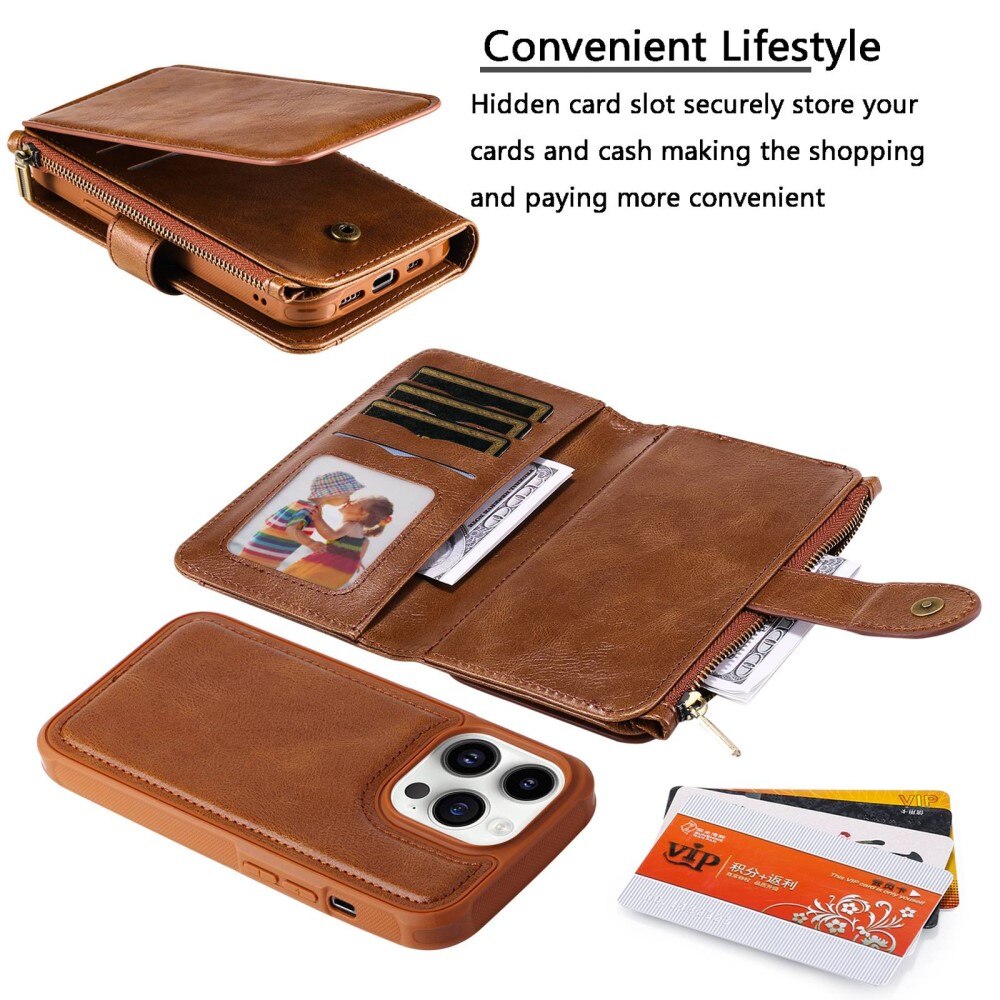 Magnet Leather Multi Wallet iPhone 14 Pro Marron