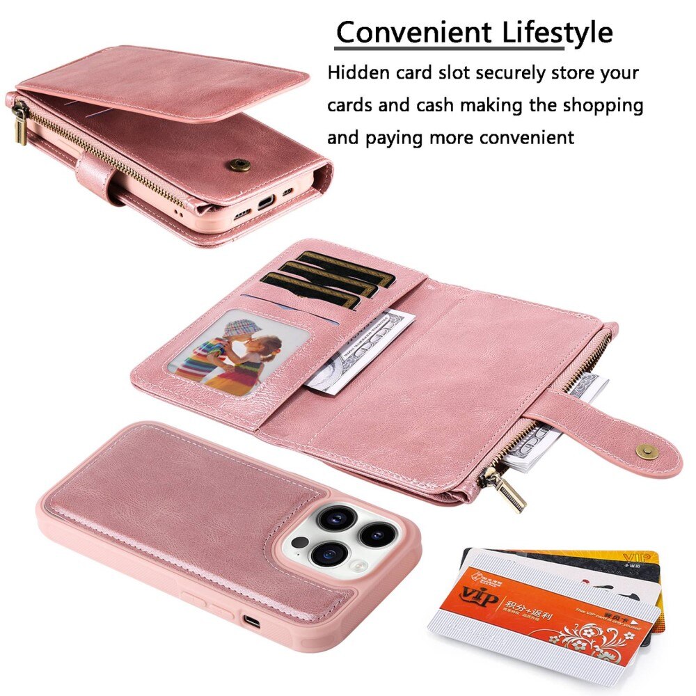 Magnet Leather Multi Wallet iPhone 14 Pro Rose