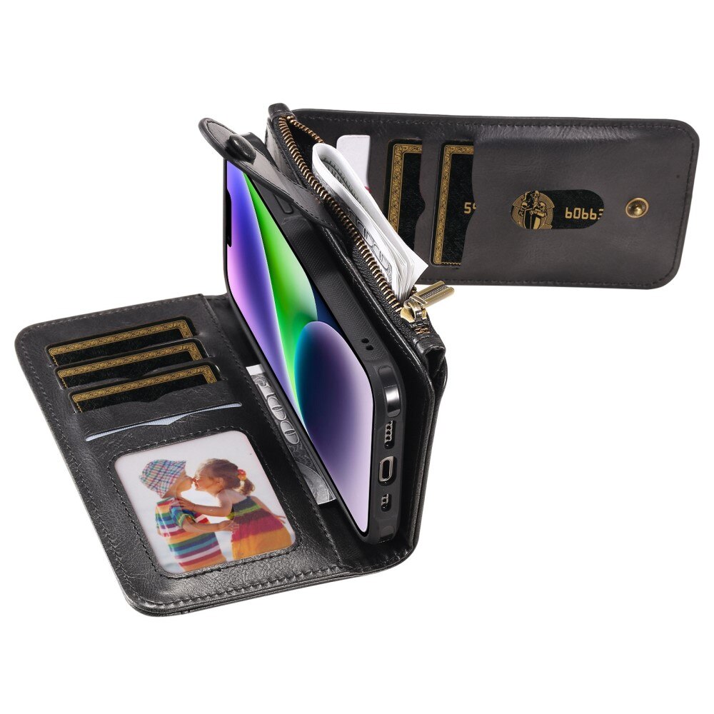 Magnet Leather Multi Wallet iPhone 14, noir