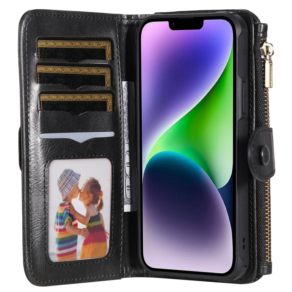 Magnet Leather Multi Wallet iPhone 14, noir