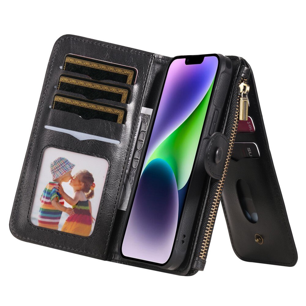 Magnet Leather Multi Wallet iPhone 14, noir