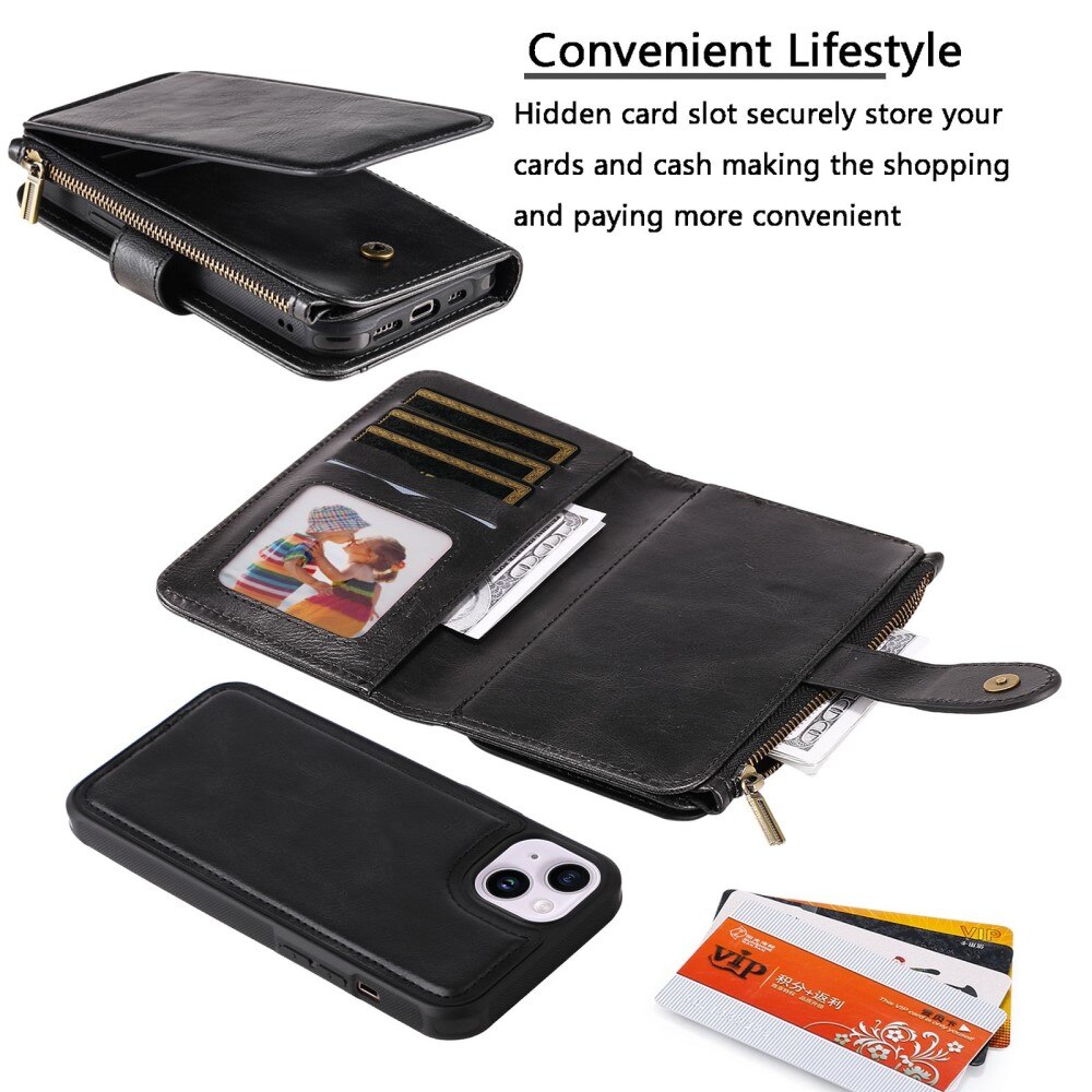 Magnet Leather Multi Wallet iPhone 14, noir