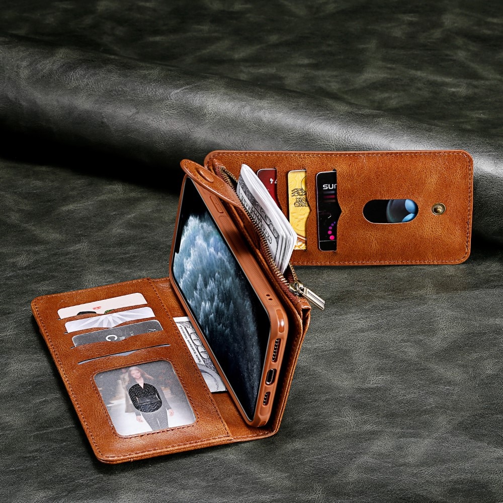 Magnet Leather Multi Wallet iPhone 16e, Marron
