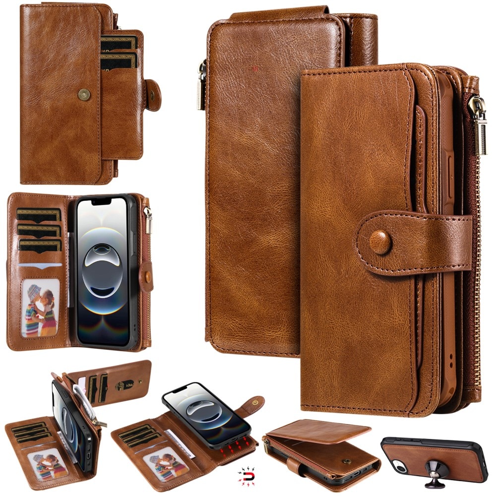 Magnet Leather Multi Wallet iPhone 16e, Marron
