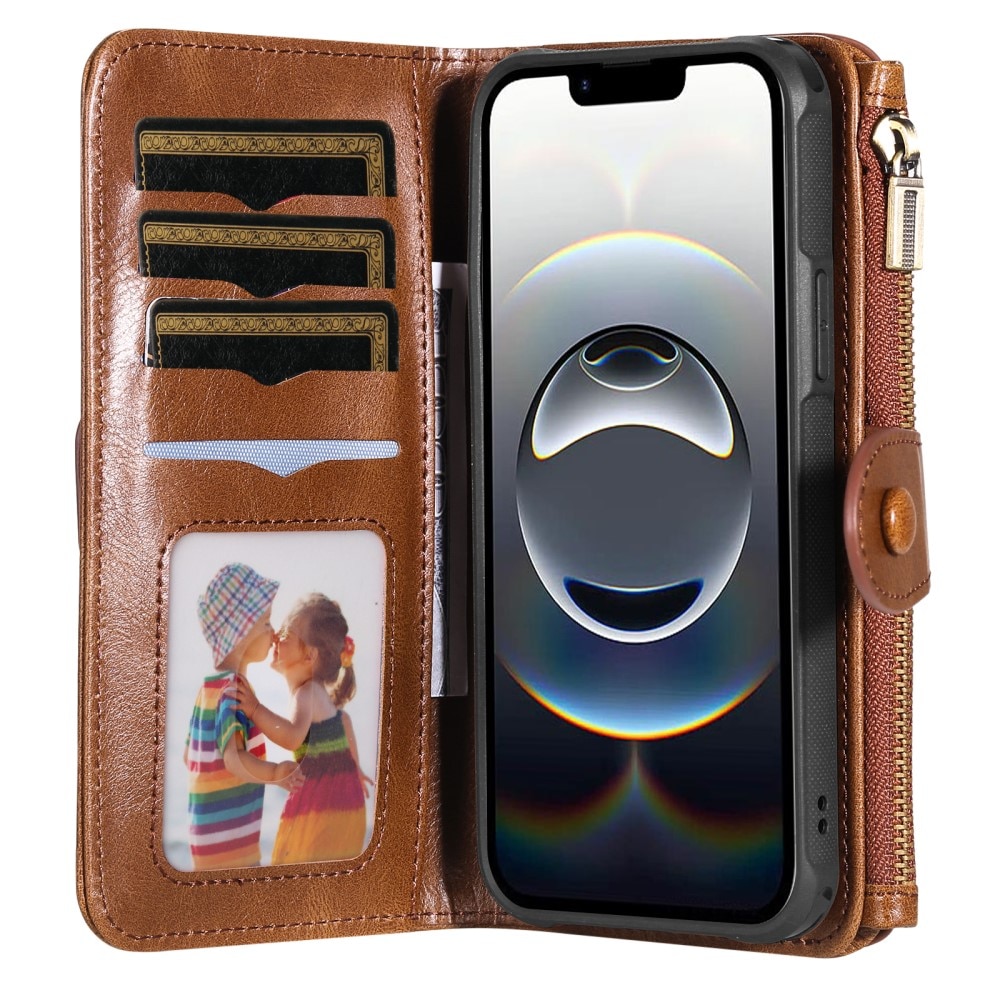 Magnet Leather Multi Wallet iPhone 16e, Marron
