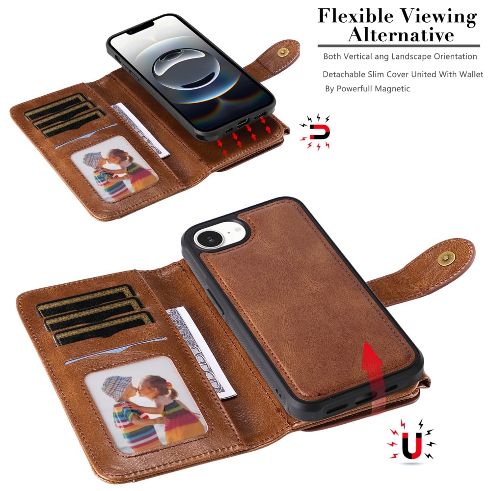 Magnet Leather Multi Wallet iPhone 16e, Marron
