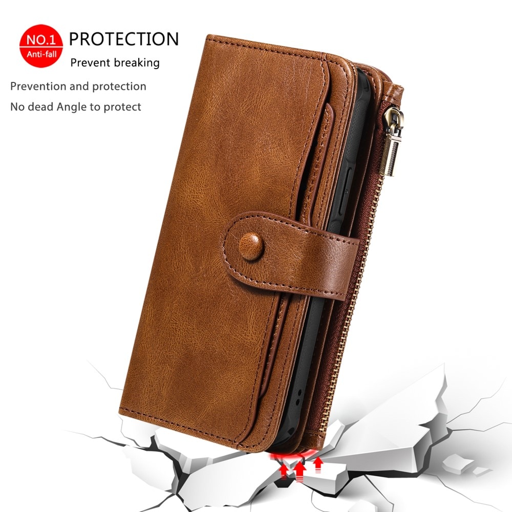 Magnet Leather Multi Wallet iPhone 16e, Marron