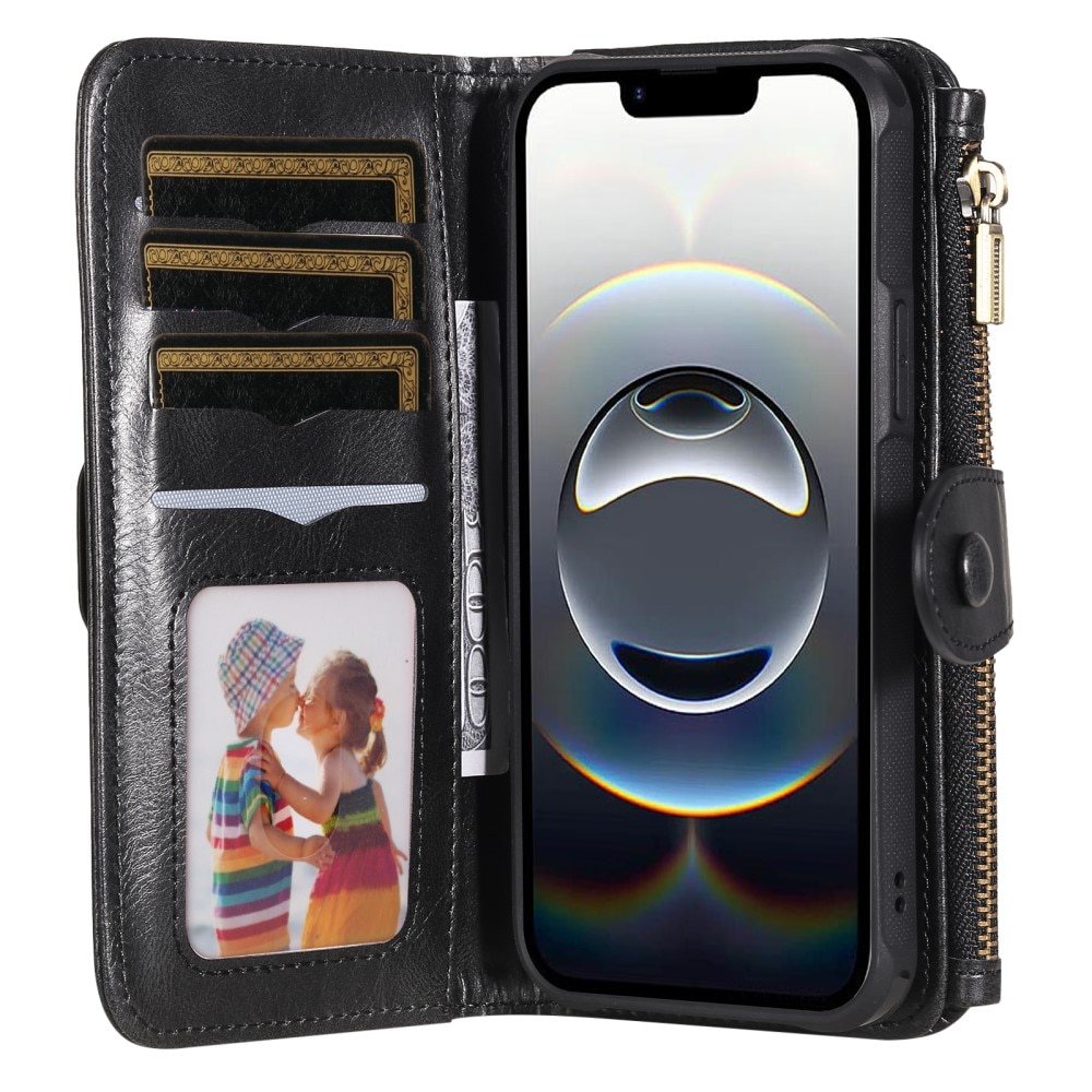 Magnet Leather Multi Wallet iPhone 16e, noir