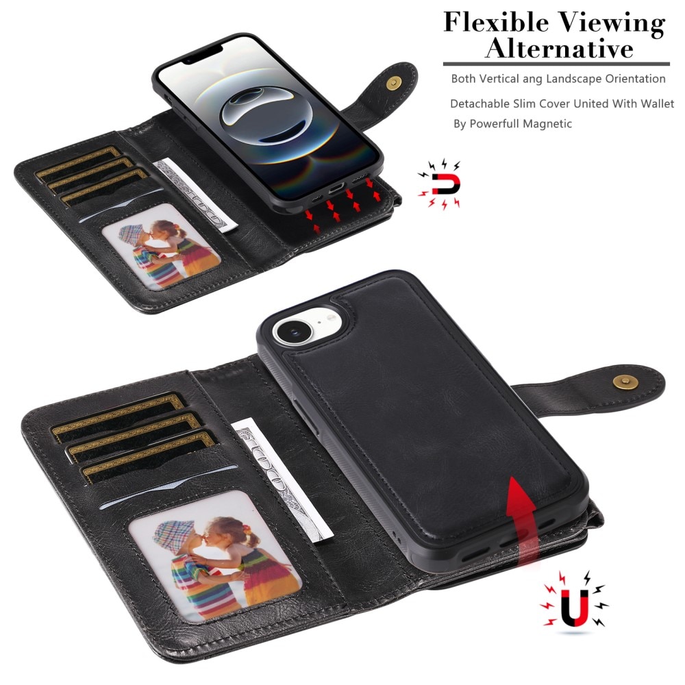 Magnet Leather Multi Wallet iPhone 16e, noir