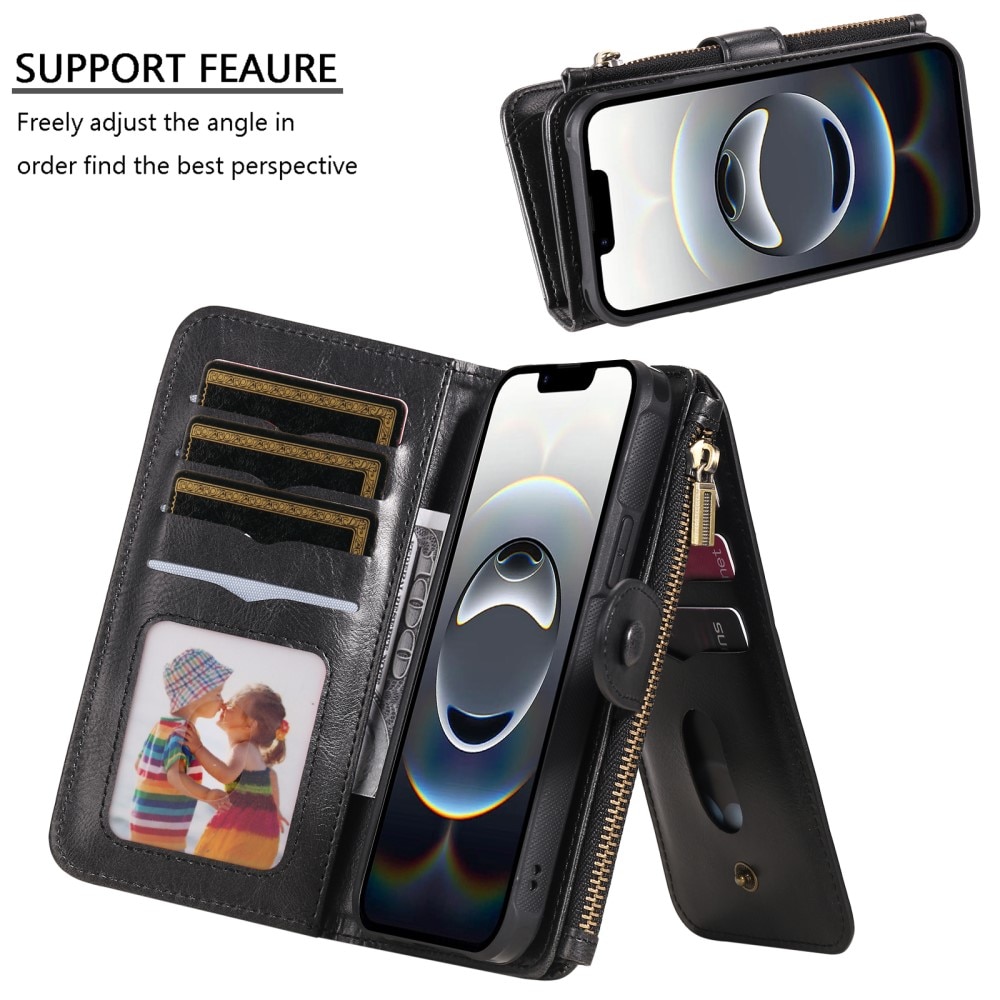 Magnet Leather Multi Wallet iPhone 16e, noir