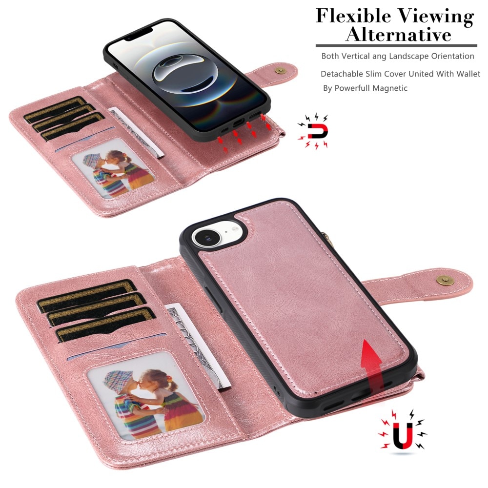Magnet Leather Multi Wallet iPhone 16e, Rose