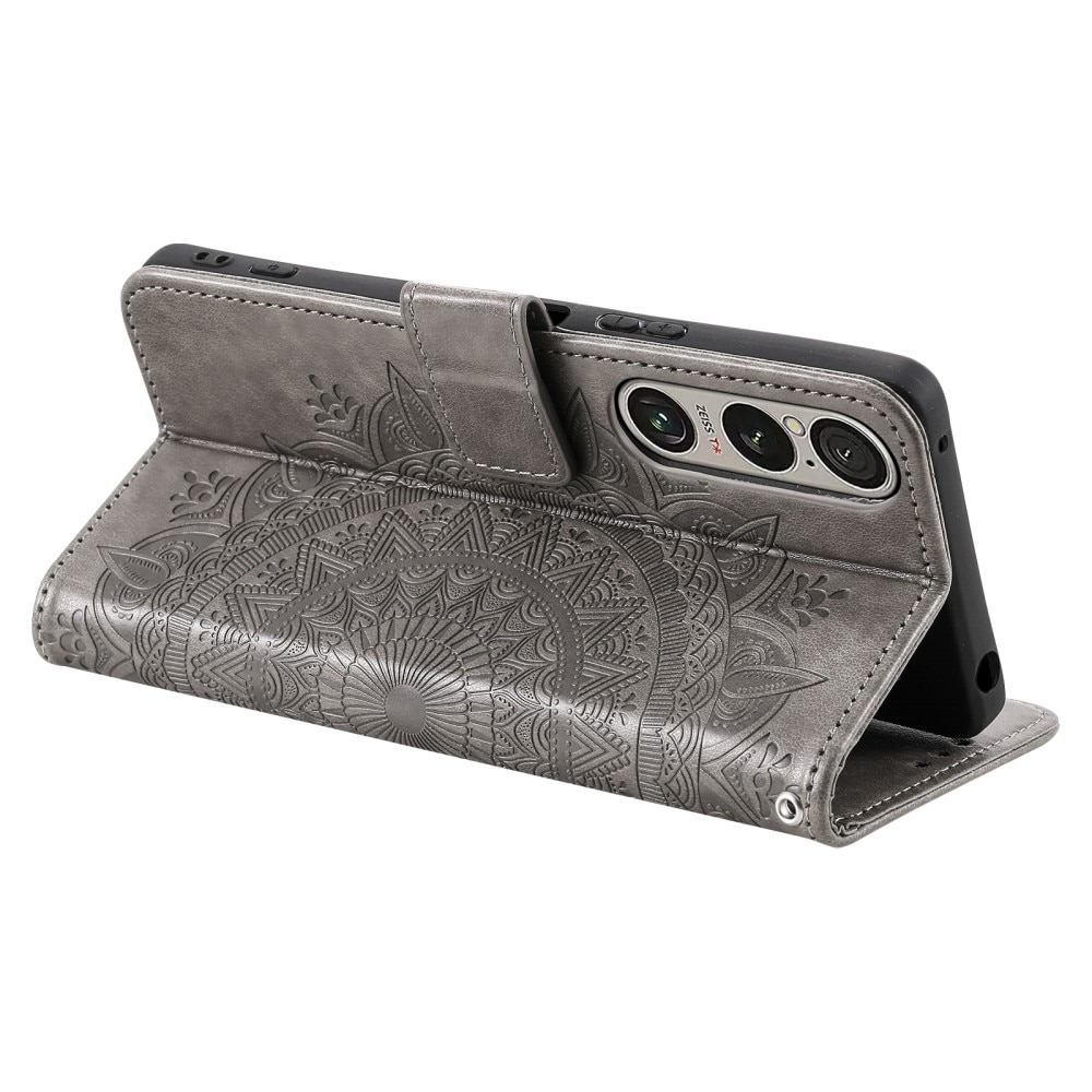 Étui en cuir Mandala Sony Xperia 1 VII, Gris