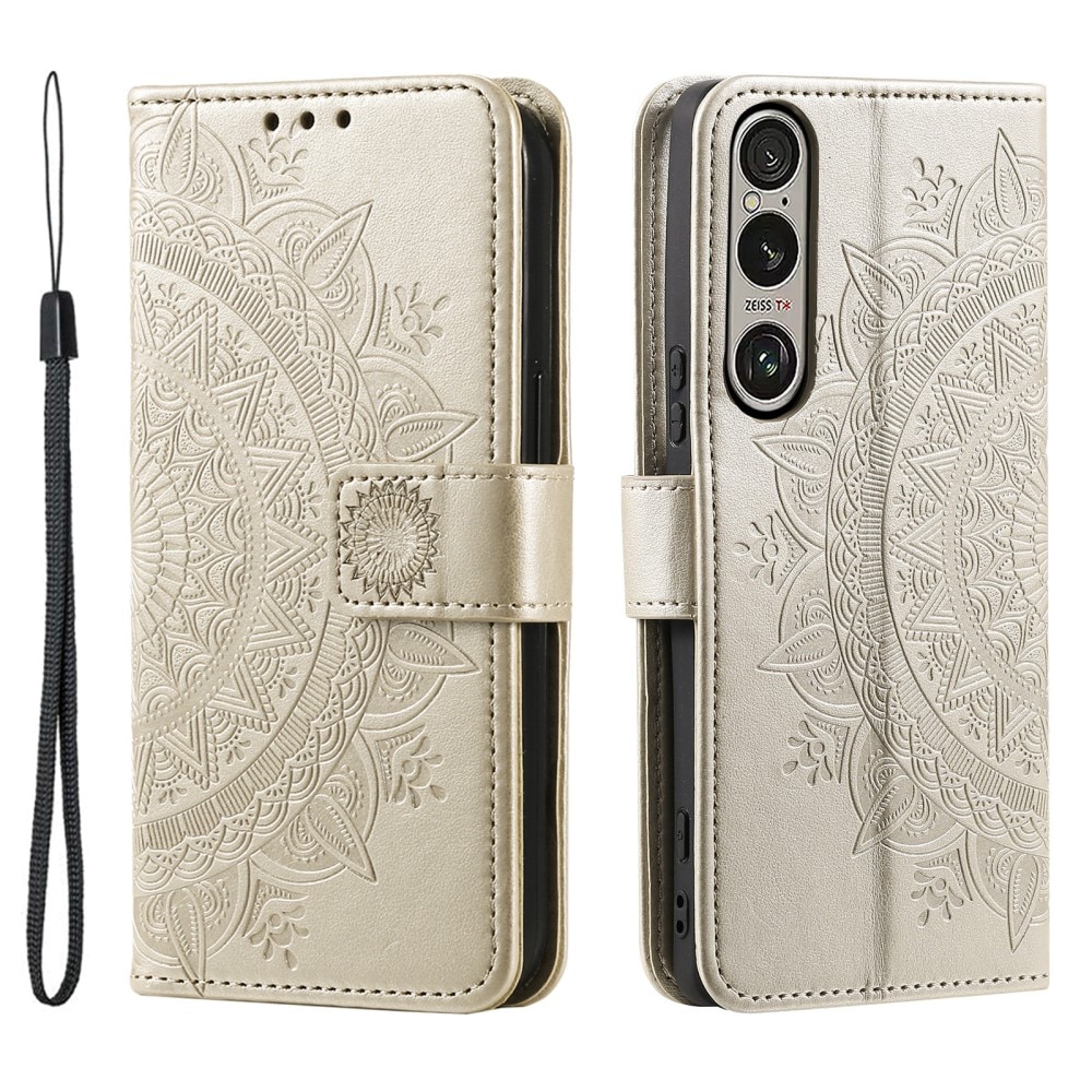 Étui en cuir Mandala Sony Xperia 1 VII, Or