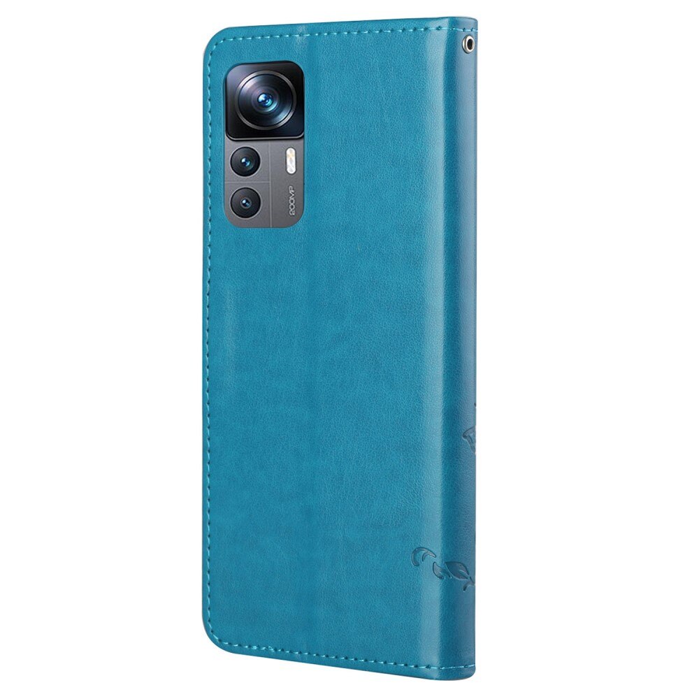 Étui en cuir à papillons pour Xiaomi 12T/12T Pro, Bleu