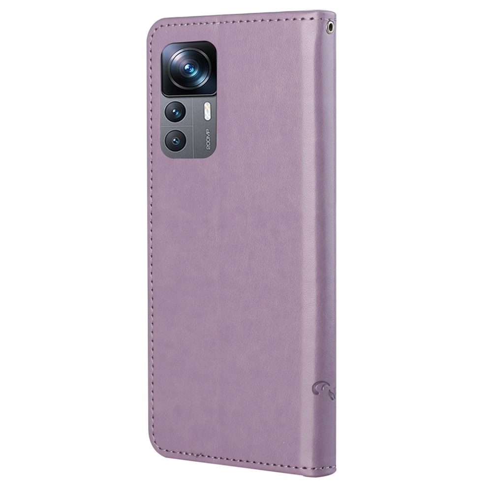 Étui en cuir à papillons pour Xiaomi 12T/12T Pro, violet
