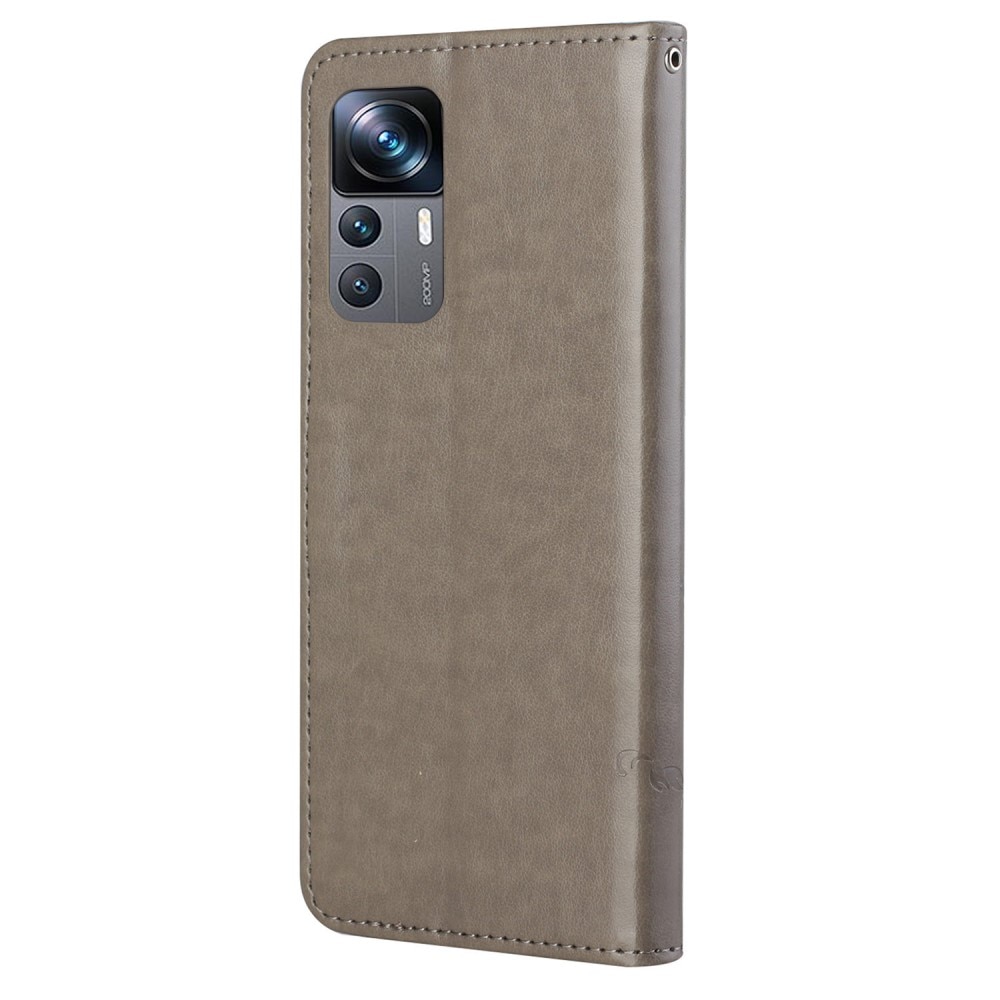 Étui en cuir à papillons pour Xiaomi 12T/12T Pro, Gris