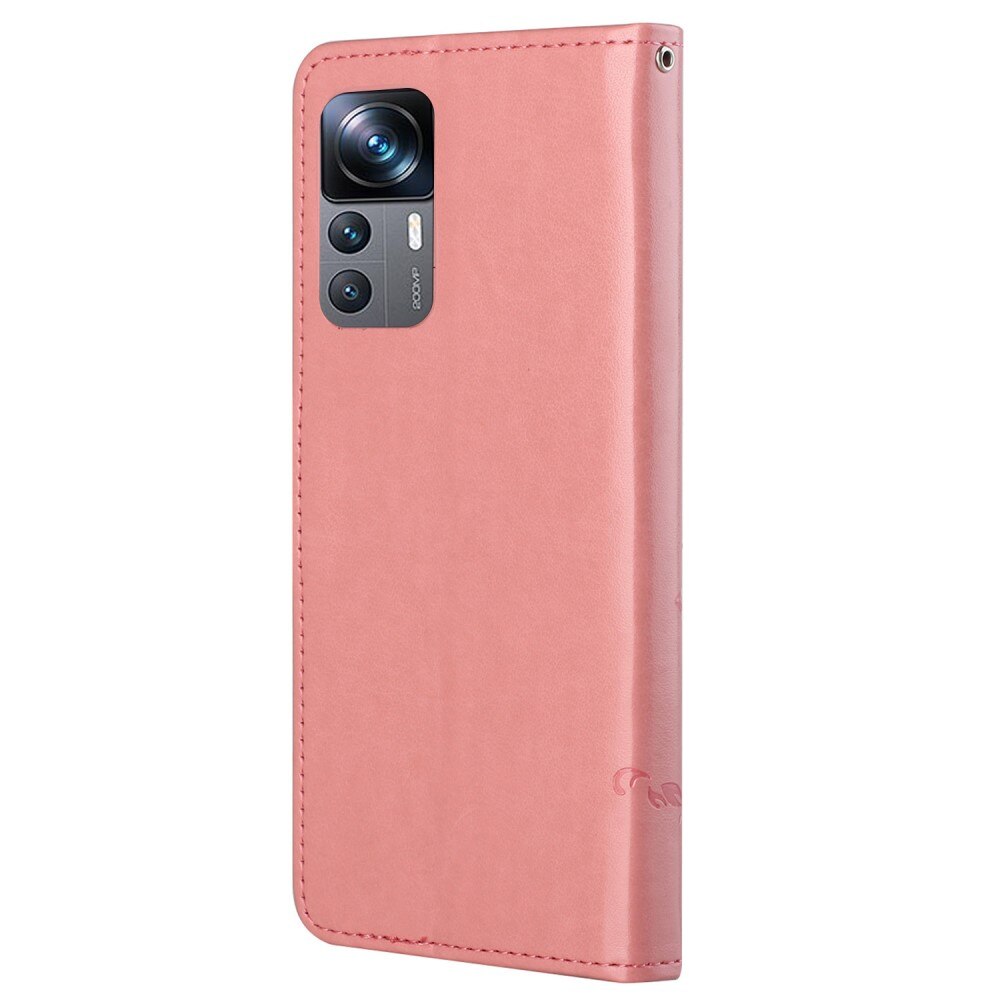 Étui en cuir à papillons pour Xiaomi 12T/12T Pro, Rose